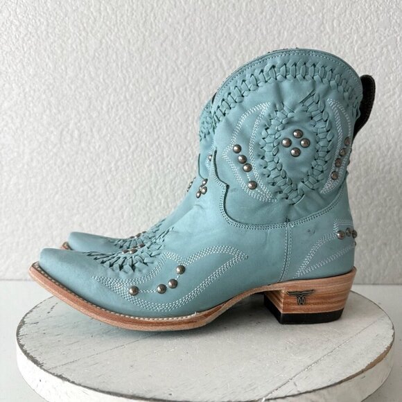 Lane COSSETTE Womens Cowboy Bootie 7.5 Blue Leather Cowgirl Western Ankle Boots - Picture 5 of 13